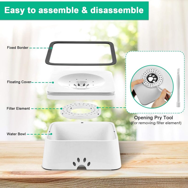 URPOWER 2.5L Dog Water Bowl 85oz Large Capacity Dog Bowls No Spill Pet Water Dispenser for Messy Drinkers Splash Proof Slow Feeder Vehicle Carried Travel Bowl for Dogs, Cats &Pets - Image 4